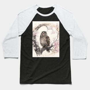 Owl Among Cherry Blossoms Baseball T-Shirt